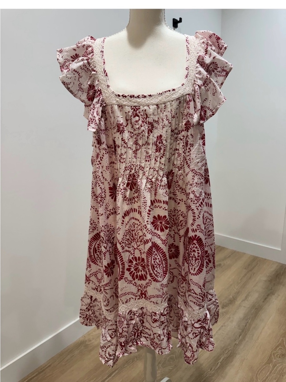 Maeve Anthropologie 2Xl plus Dress white red Floral Ruffles cotton crochet NWT - Picture 9 of 9